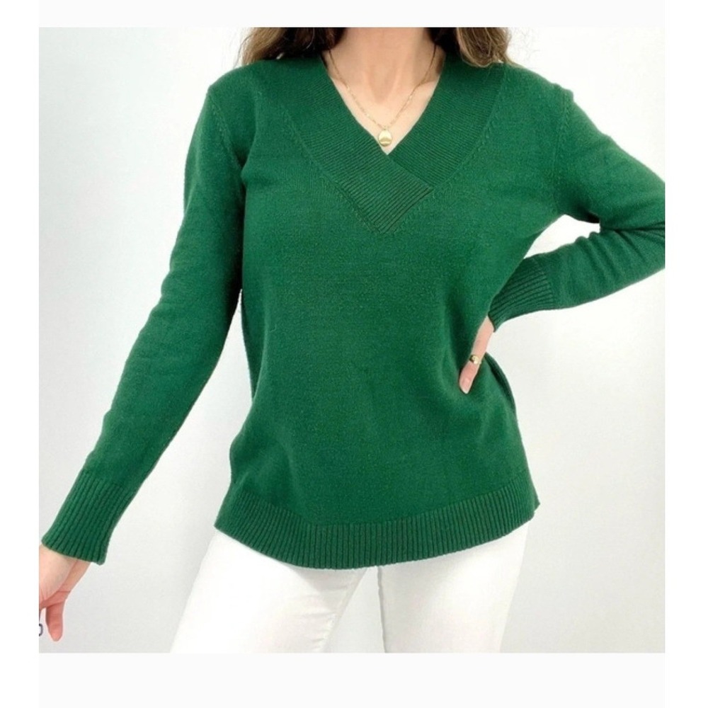 Anthropologie V Neck Long Sleeve Sweater Deep Green‎ Size Small